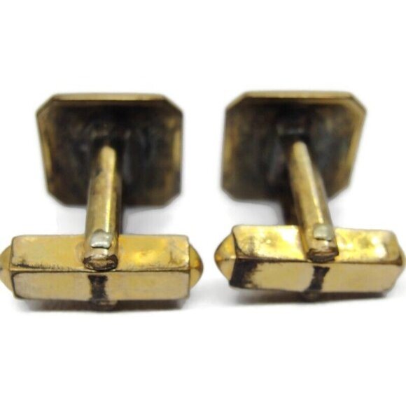 Vintage Signed Swank 1/20 12KGF Cufflinks Small Square Etched Lines Tuxedo Shirt - Picture 9 of 12